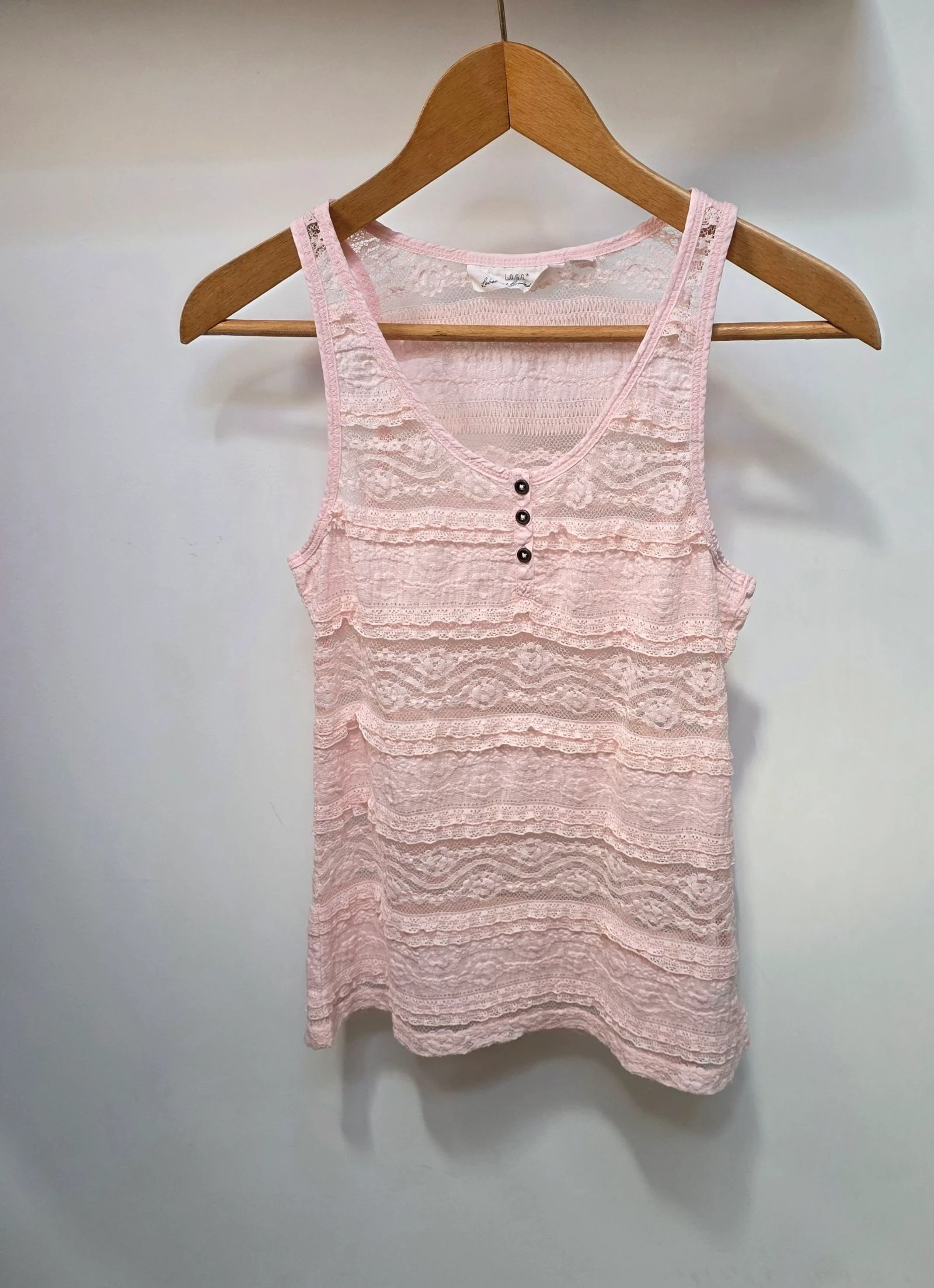 Débardeur rose poudré H&M S 36 haut en dentelle avec boutons